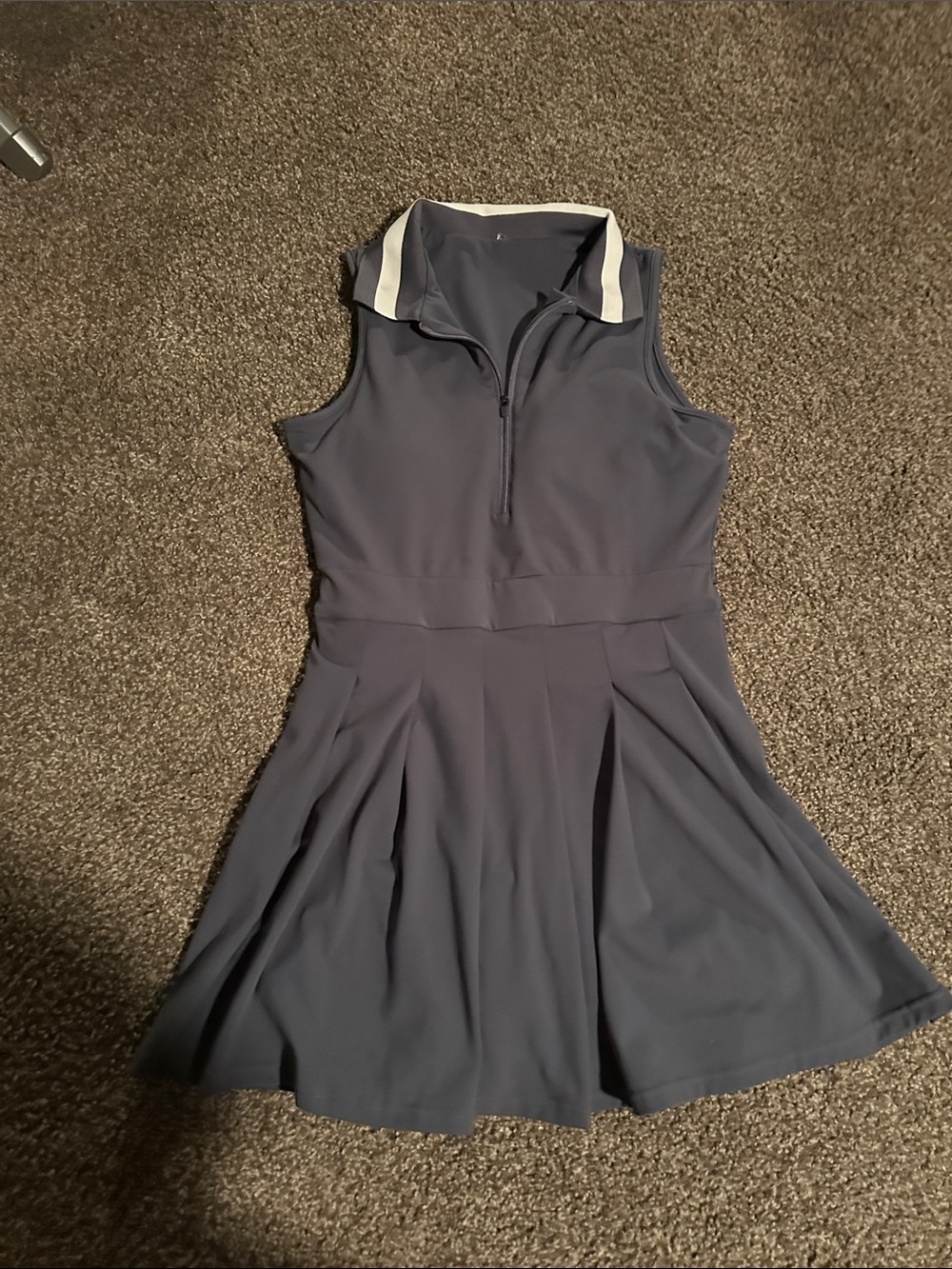 Sleeveless Navy Mini Dress with White-Trim Collar